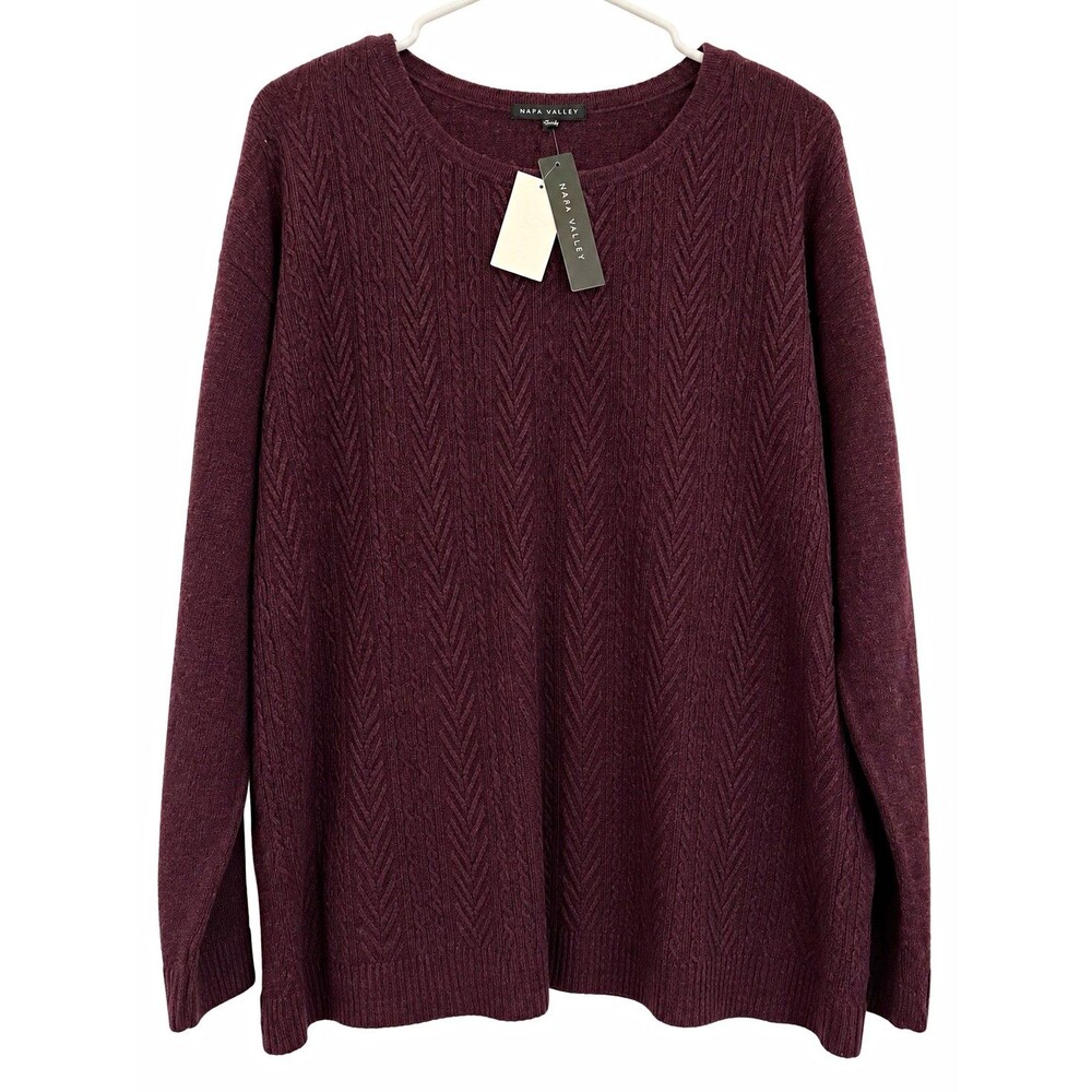 Napa Valley Plum Heather Cable-Knit Crew Neck Pullover Sweater Women’s 2X